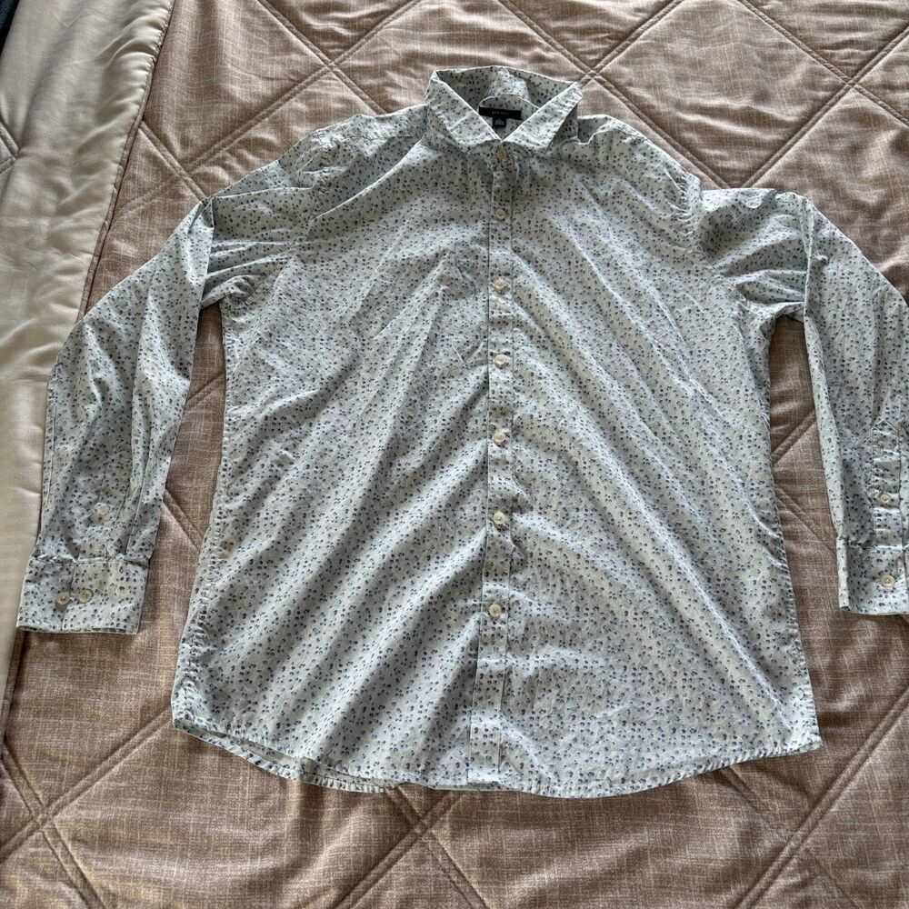 Alfani: Men's Large Long Sleeve Button Down Shirt White/Blue Floral Print